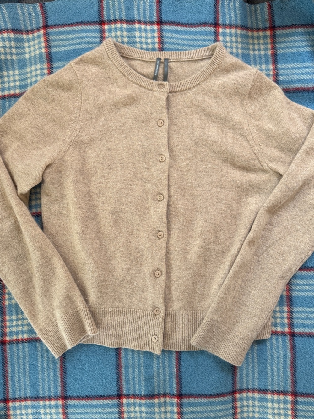Anthropologie Tan Cashmere Crewneck Button-Front Cardigan